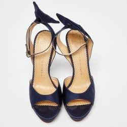 Charlotte Olympia Blue Satin Wallace Ankle Strap Sandals Size 41