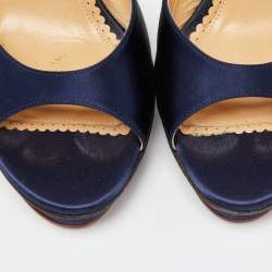Pre Owned Charlotte Olympia Blue Satin Wallace Ankle Strap Sandals Size 41