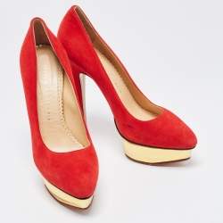 Charlotte Olympia Red Suede Dolly Platform Pumps Size 38.5