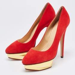 Charlotte Olympia Red Suede Dolly Platform Pumps Size 38.5