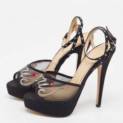 Charlotte Olympia Black Mesh and Canvas Platform Sandals Size 37.5
