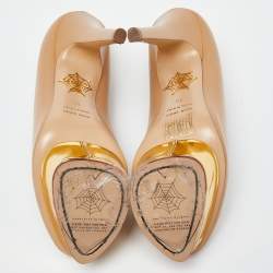 Pre Owned Charlotte Olympia Beige Leather Dolly Pumps Size 35