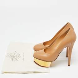 Pre Owned Charlotte Olympia Beige Leather Dolly Pumps Size 35