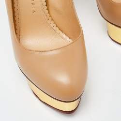 Pre Owned Charlotte Olympia Beige Leather Dolly Pumps Size 35