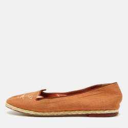 Charlotte Olympia Brown Canvas Espadrilles Flats Size 37