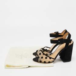 Charlotte Olympia Black Polka Dot Mesh and Suede Ankle Strap Sandals Size 38