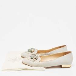 Pre Owned Charlotte Olympia Grey Suede Aquarius Zodiac Smoking Slippers Size 41