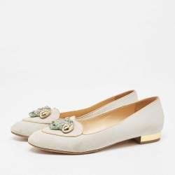 Pre Owned Charlotte Olympia Grey Suede Aquarius Zodiac Smoking Slippers Size 41