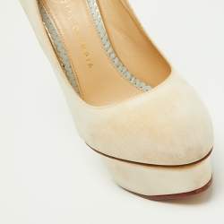 Charlotte Olympia Beige Fabric and Calfhair Dolly Platform Pumps Size 37.5