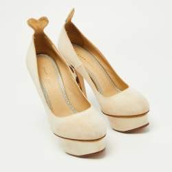 Charlotte Olympia Beige Fabric and Calfhair Dolly Platform Pumps Size 37.5