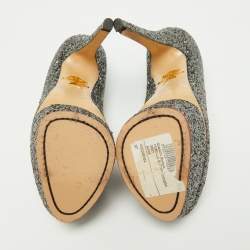 Pre Owned Charlotte Olympia Metallic Grey Coarse Glitter Dolly Pumps Size 37