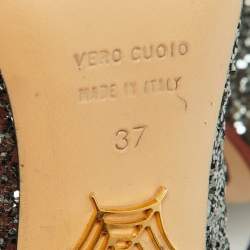 Pre Owned Charlotte Olympia Metallic Grey Coarse Glitter Dolly Pumps Size 37