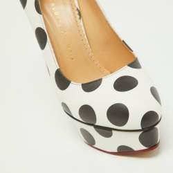 Charlotte Olympia White/Black Polka Dot Print Leather Dolly Platform Pumps Size 40
