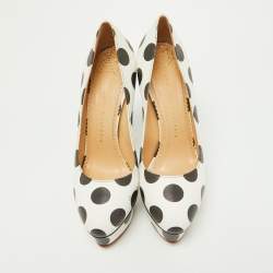 Charlotte Olympia White/Black Polka Dot Print Leather Dolly Platform Pumps Size 40