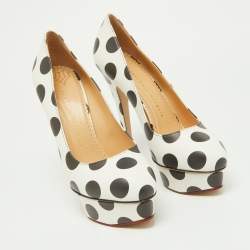 Charlotte Olympia White/Black Polka Dot Print Leather Dolly Platform Pumps Size 40