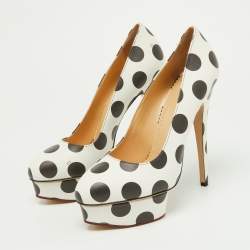 Charlotte Olympia White/Black Polka Dot Print Leather Dolly Platform Pumps Size 40