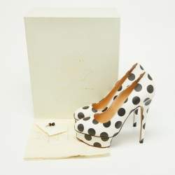 Charlotte Olympia White/Black Polka Dot Print Leather Dolly Platform Pumps Size 40
