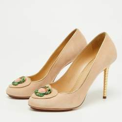 Charlotte Olympia Beige Suede Birthday Zodiac Cancer Pump Size 38.5