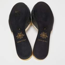 Charlotte Olympia Black/Gold Mesh and Patent Leather Kitsch Kitty Sequin Flat Slides Size 37