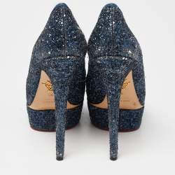 Charlotte Olympia Blue Glitter and Fabric Priscilla Platform Pumps Size 38