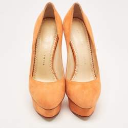 Charlotte Olympia Orange Suede Dolly Pumps Size 37