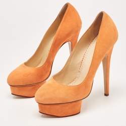 Charlotte Olympia Orange Suede Dolly Pumps Size 37