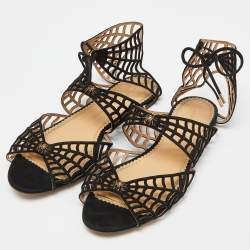 Pre Owned Charlotte Olympia Black Suede Miss Muffet Flat Sandals Size 41