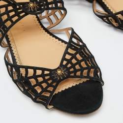Pre Owned Charlotte Olympia Black Suede Miss Muffet Flat Sandals Size 41