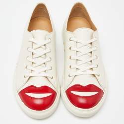 Pre Owned Charlotte Olympia White Leather Kiss Me Low Top Sneakers Size 38