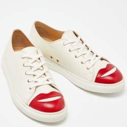 Pre Owned Charlotte Olympia White Leather Kiss Me Low Top Sneakers Size 38