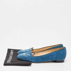 Charlotte Olympia Blue Suede Kitty Ballet Flats Size 42