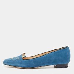 Charlotte Olympia Blue Suede Kitty Ballet Flats Size 42