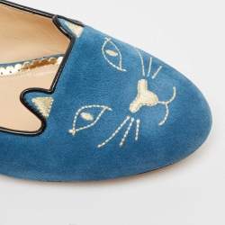 Charlotte Olympia Blue Suede Kitty Ballet Flats Size 42