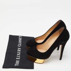 Charlotte Olympia Black Suede Dolly Platform Pumps Size 37.5