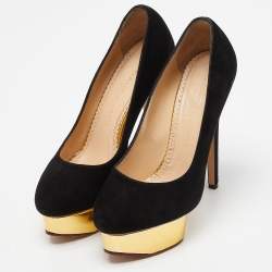 Charlotte Olympia Black Suede Dolly Platform Pumps Size 37.5