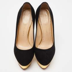 Charlotte Olympia Black Suede Dolly Platform Pumps Size 37.5