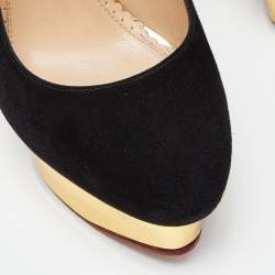 Charlotte Olympia Black Suede Dolly Platform Pumps Size 37.5