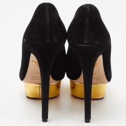 Charlotte Olympia Black Suede Dolly Platform Pumps Size 37.5