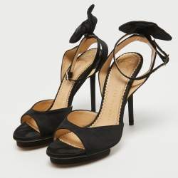 Charlotte Olympia Black Satin Wallace Sandals Size 38