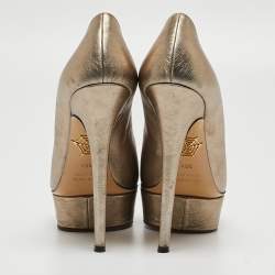 Charlotte Olympia Metallic Leather Dolly Platform Pumps Size 36.5