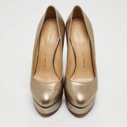 Charlotte Olympia Metallic Leather Dolly Platform Pumps Size 36.5