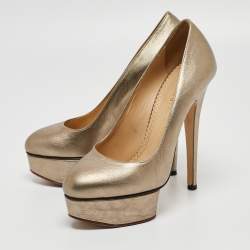 Charlotte Olympia Metallic Leather Dolly Platform Pumps Size 36.5