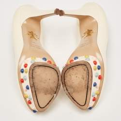 Pre Owned Charlotte Olympia Off White Leather Embellished Dolly Platform Pumps Size 37