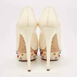 Pre Owned Charlotte Olympia Off White Leather Embellished Dolly Platform Pumps Size 37