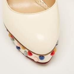 Pre Owned Charlotte Olympia Off White Leather Embellished Dolly Platform Pumps Size 37