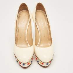 Pre Owned Charlotte Olympia Off White Leather Embellished Dolly Platform Pumps Size 37
