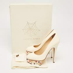 Pre Owned Charlotte Olympia Off White Leather Embellished Dolly Platform Pumps Size 37