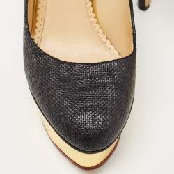 Pre Owned Charlotte Olympia Black Raffia Dolly Pumps Size 39.5