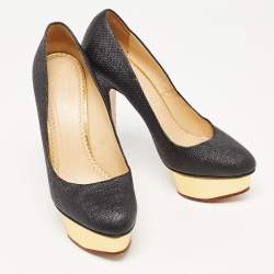 Pre Owned Charlotte Olympia Black Raffia Dolly Pumps Size 39.5