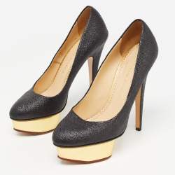 Pre Owned Charlotte Olympia Black Raffia Dolly Pumps Size 39.5